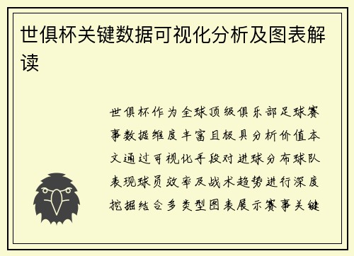 世俱杯关键数据可视化分析及图表解读
